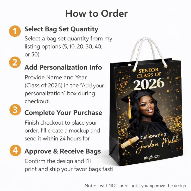 Custom Graduation Gift Bags | Personalized Photo, Name, Class of 2026 ...