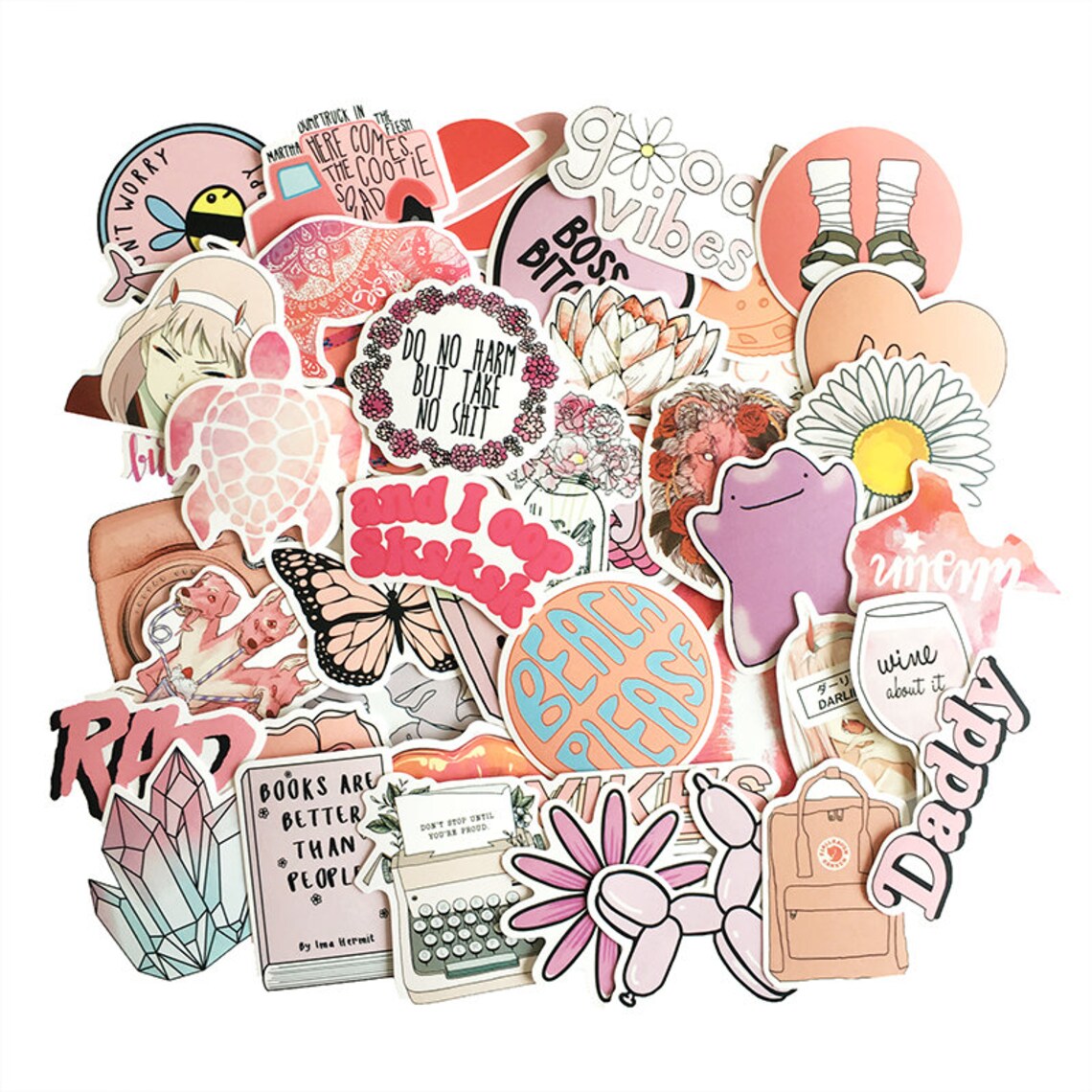 50 piece set Pink Aesthetic Vinyl Stickers Etsy