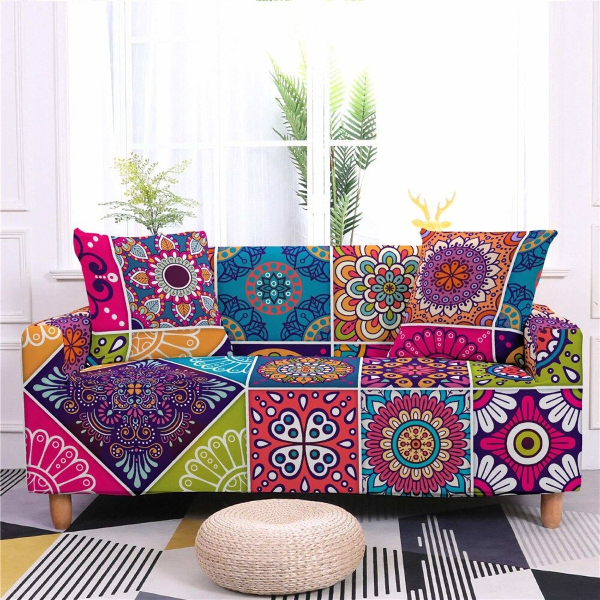 Mandala Sofa Cover Slip 1 2 3 4 Seater Bohemian Bright Beautiful