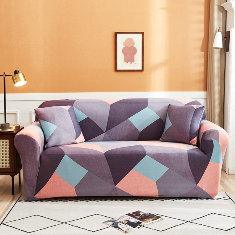 Geometric Multicolor Sofa Cover Slip 1/2/3/4/ seater L Etsy