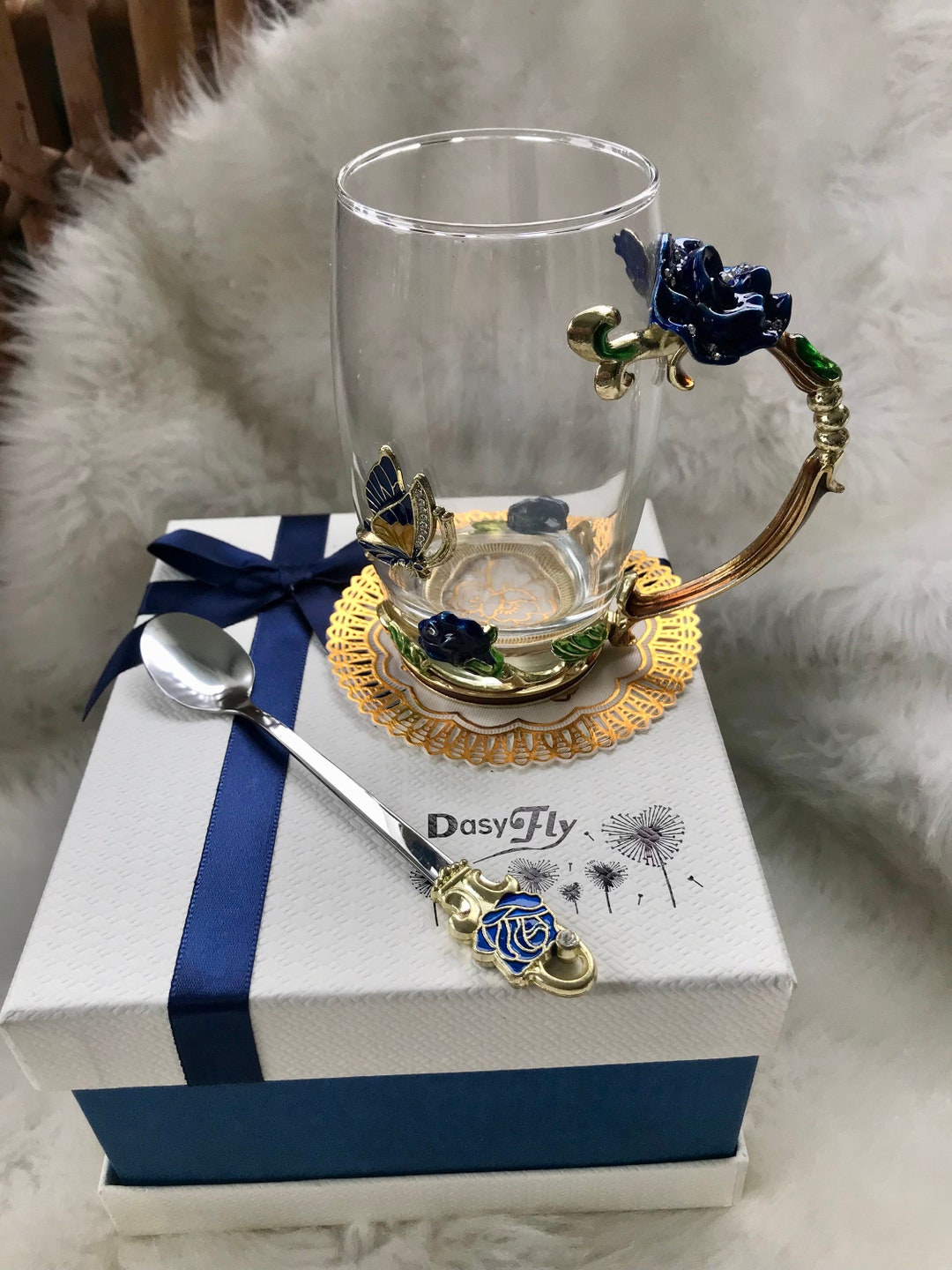 Dasy Fly Glass Cup With Metal Jewels and Enamel Arc Made in France Etsy