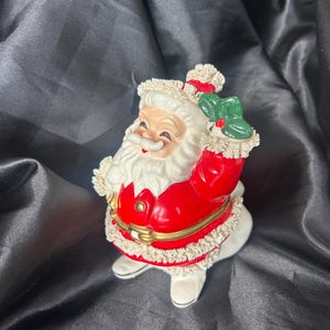 Spaghetti trim Christmas Santa coin bank vintage Japan 1950s 6.5 inch