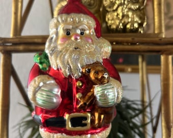 Adorno navideño grande de cristal de mercurio estilo vintage de Papá Noel de 7,5 pulgadas.