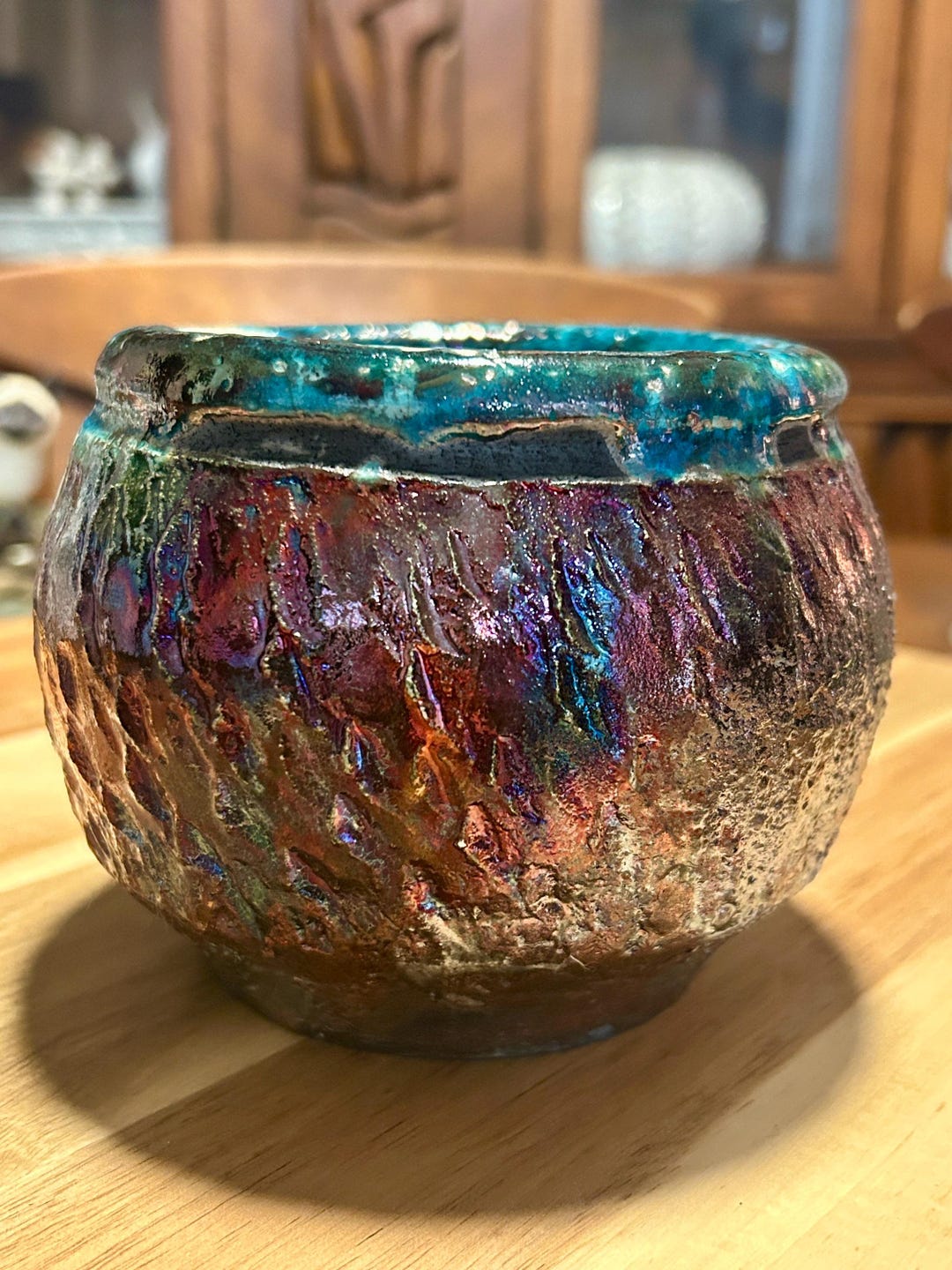 Iridescent Pottery Raku Vase Bowl - Etsy