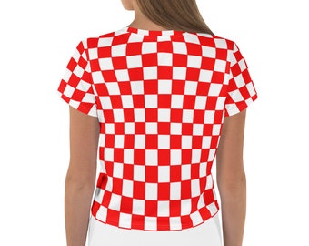 Checkered Black /& White Checkers Crop Top Athleisure Workout T-Shirt Regular to Plus Size