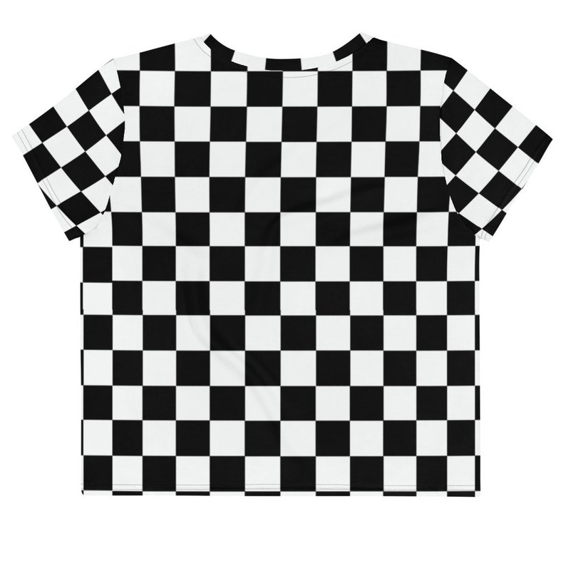 Checkered Black /& White Checkers Crop Top Athleisure Workout T-Shirt Regular to Plus Size