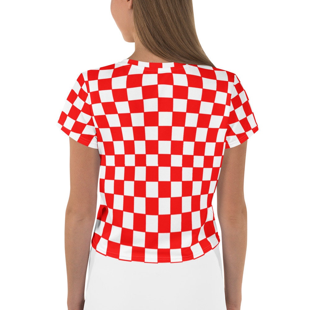 Checkered Red & White Checkers Crop Top Athleisure Workout Etsy UK
