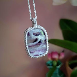 Fluorite Macrame Necklace – Handmade, Healing Stone Jewelry, Unique, Gemstone Pendant, Natural Jewelry, LoveByKasi, Protective Stone