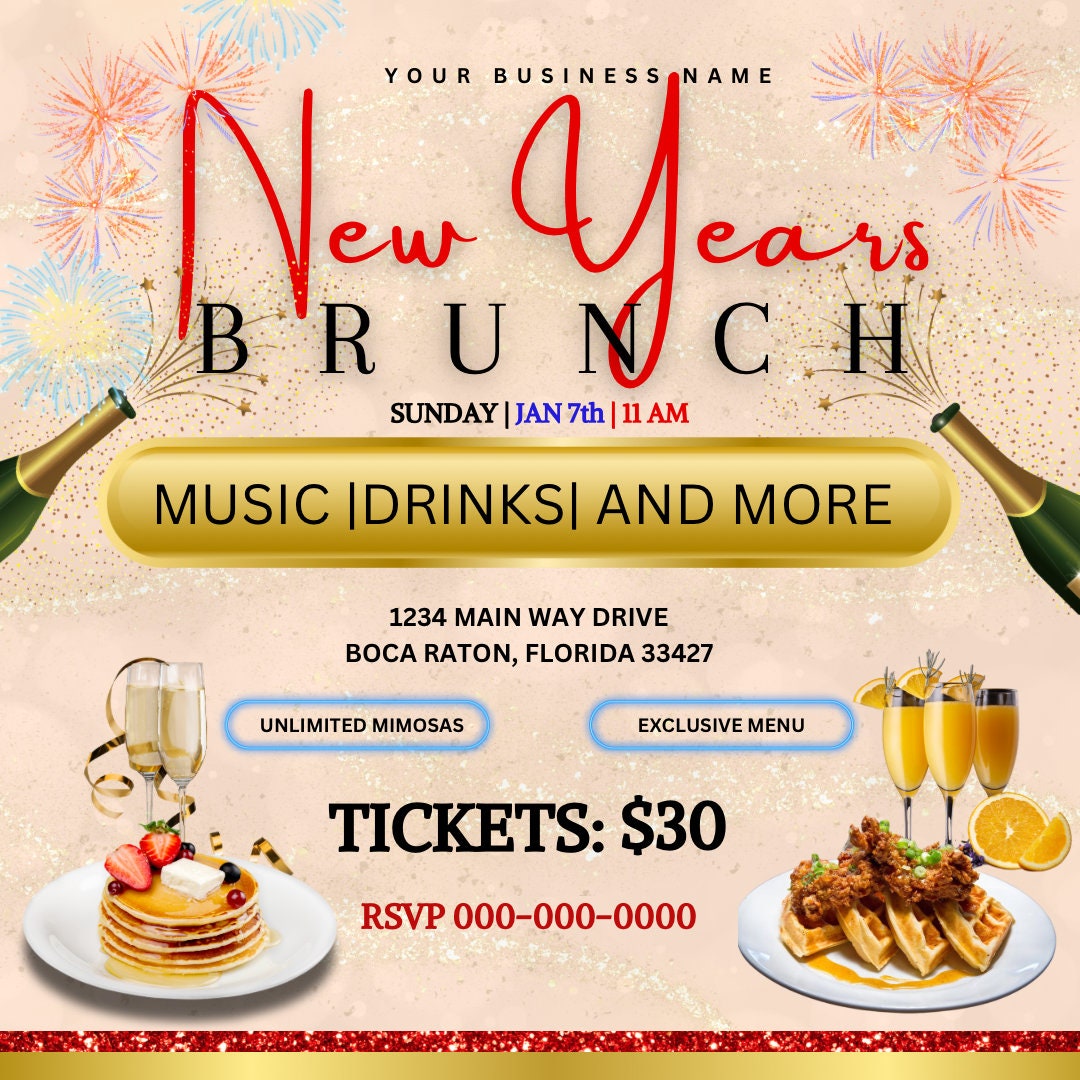 New Years Brunch Template, DIY Brunch Template, Customizable New Years Brunch Flyer, Brunch