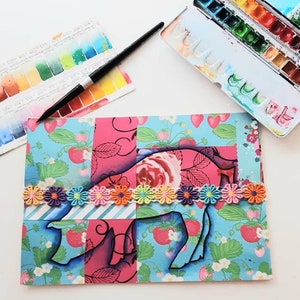 Pig painting, original art, Collage mixed media original art. pig watercolour painting, pig home décor