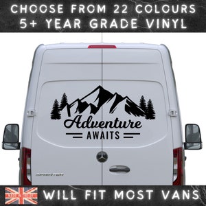 Adventure awaits mountain design vinyl van decal , campervan van car sticker , Motorhome decal 22 colours Ducato Relay Boxer Universal