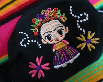 Frida Khalo Inspired Face Masks in Black, Artisanal Masks, Face Covering, Washable Face Mask, Reusable, Breathable, Made in Oaxaca