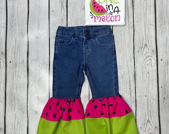 One in a melon birthday bell bottom outfit, watermelon birthday theme, birthday outfit