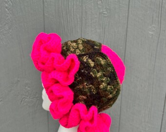 Crochet Camo Ruffle Hat/crochet Camouflage Ruffle Hat - Etsy display picture 3