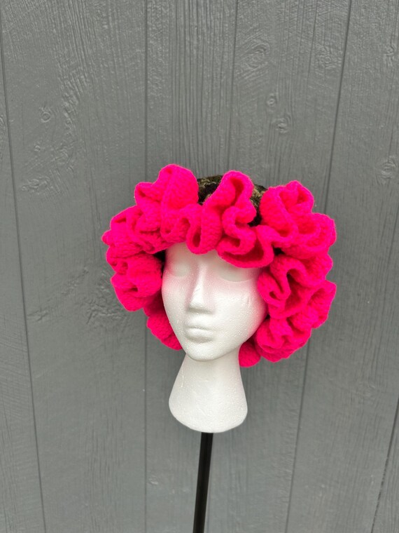 Pink Camo Mix Crochet Ruffle Hat, Ruffle Hat, Handmade  display picture 2