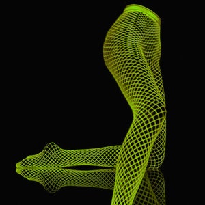 Rave Outfit ACID Glow in the Dark fishnet tights. Neon stockings Cosplay Festival Pantyhose. Tights UV blacklight Fluorescent fishnet outfit Yellow Mid Diamond