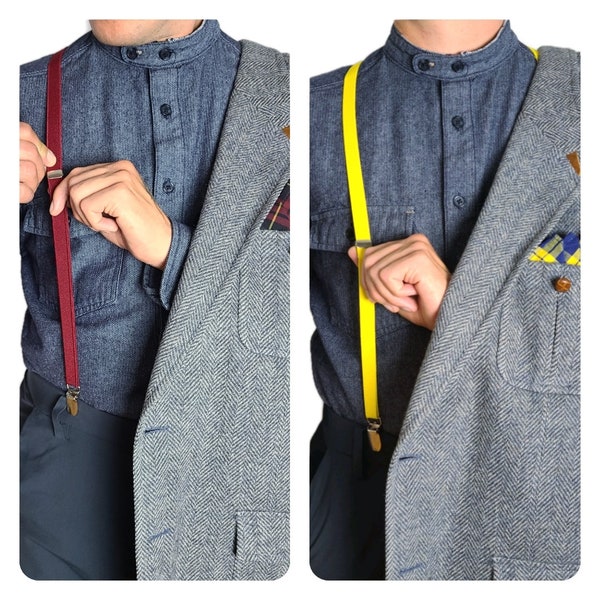 Narrow Mens Suspenders. Premium Quality. Plain Color Suspenders. Narrow Elastic British Braces. Adjustable Suspenders Men big and tall