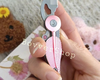 Cute Pink Leaf Mini Knife. Jewelry Knives Keychain. Stainless Steel Necklace knife. Micro knife personalized Gift. Charm Swallow Bird Lover