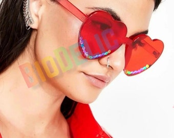 Red or Pink Kandi Heart Sunglasses | Punk Rock Goth | Trip Hop Shade | Cosplay Costume Rave Coachella | Concert Music Festival Outfit