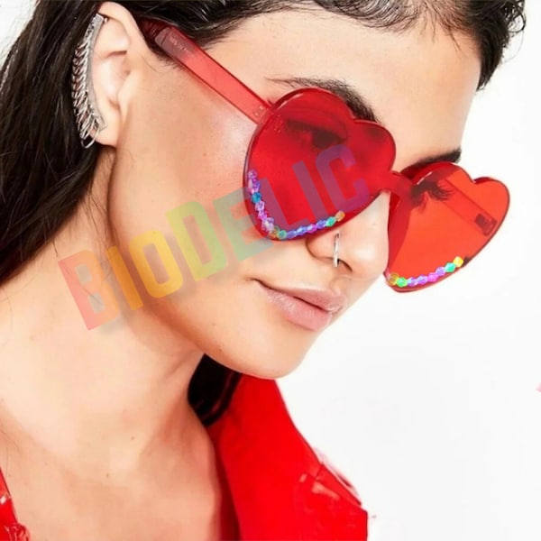 Red or Pink Kandi Heart Sunglasses | Punk Rock Goth | Trip Hop Shade | Cosplay Costume Rave Coachella | Concert Music Festival Outfit