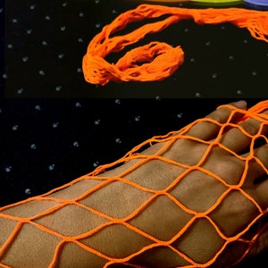 Rave Outfit ACID Glow in the Dark fishnet tights. Neon stockings Cosplay Festival Pantyhose. Tights UV blacklight Fluorescent fishnet outfit Orange Wide Diamond