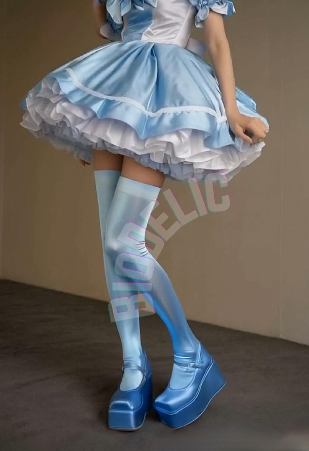 Gothic Lolita Blue Shiny Stockings Silk Thigh High Glossy Pantyhose Kawaii Satin Over the Knee Stockings. Romantic Victorian Lolita Socks