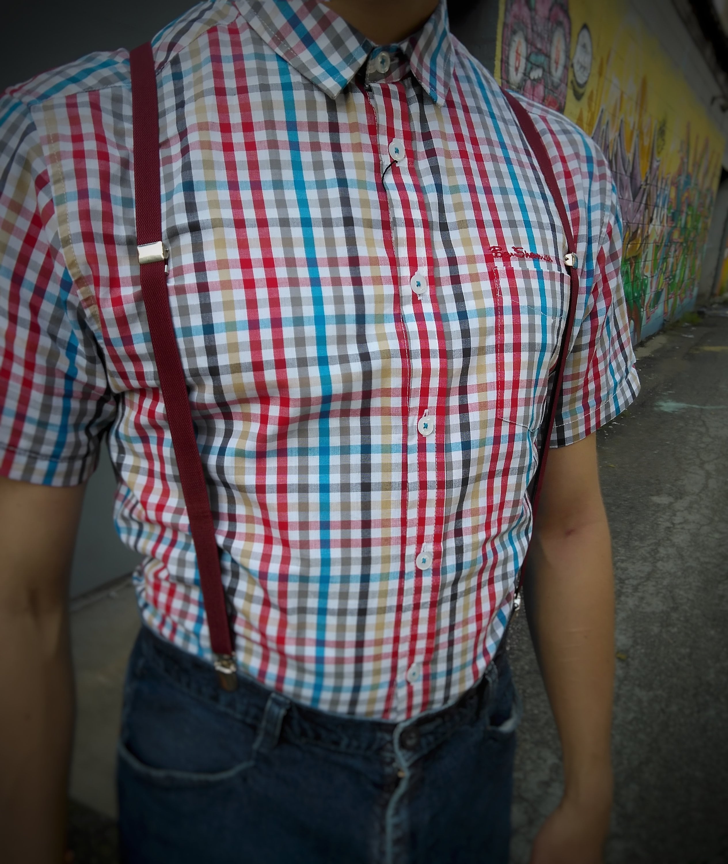 British Suspenders, Mod Skin Rudeboy Braces, Cross back X, 1.5 cm narrow. Oxblood Braces Slim Half Inch