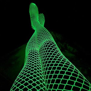 UV Reactive Neon Green Fishnet Tights, Rave Gear Pantyhose, Music Festival Clothing Fishnet, Cosplay Glowing Hosiery, Mesh stocking Net EDM