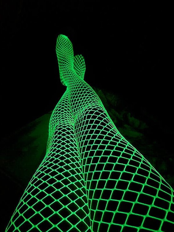 Neon Green Fishnet Tights, UV Reactive Rave Outfit