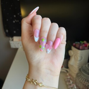 Spring Easter bunny Press On Nails, Easter nails, Press On Nails, bunny nails, French tip, spring nails, flower nails