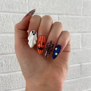 Halloween spooky nails/nails/press on nails/ Halloween nails/ spooky nails/3D nails/ ghost nails/Pumpkin nails/ almond nails