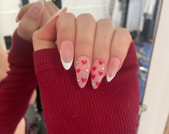 Valentine’s Day, French Tip, Press On Nails, Cute Trendy Nails, Valentine’s Day , French tip