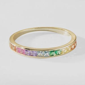 ASHEN Rainbow LGBTQ Pride-ring • Stapelbare sterlingzilveren band • Gouden trouwring bruidsmeisje • Trendy LGBT-cadeau beste vriend