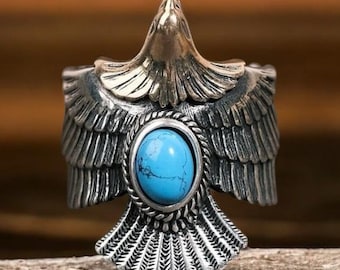 Silver Turquoise Eagle Ring | Handmade 925 Sterling Silver