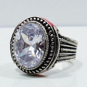 Ovale witte zirkonia-ring voor heren – dikke boho-modering zilver