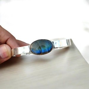 Blue Fire Labradorite Bangle, 925 Sterling Silver,Gemstone Bangle,Gift For Her,Unique Bangle, Stylish Bangle, Trending Bangle, Birthday Gift