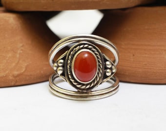 Handmade Carnelian Sterling Silver Ring: Bold Statement Jewelry