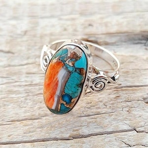 Spiny Oyster Ring, Oyster Copper Turquoise Ring, 925 Sterling Silver, Gemstone Ring, Silver Ring For Women, Holiday Jewelry,Handmade Jewelry