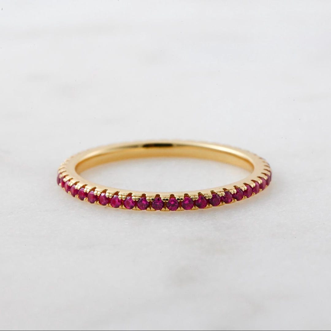 Dainty Gold Ruby Eternity Ring, Minimalist Stacking Band - Etsy