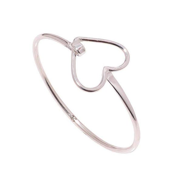 Sterling Silver Heart Bangle, Romantic Open Design - Etsy