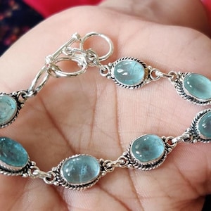 Natural Aquamarine Bracelet, 925 Sterling Silver Bracelet, Aquamarine Gemstone Bracelet, Aquamarine Silver Jewelry Gift, Bracelet For Women