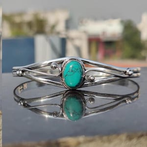 Handmade Sterling Silver Blue Copper Turquoise Bangle: Minimalist Gemstone Jewelry
