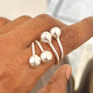 Handmade Sterling Silver Four Ball Ring - Adjustable Boho Ring