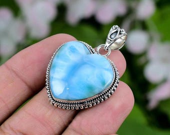 Larimar Heart Pendant: Elegant Sterling Silver Gemstone Jewelry