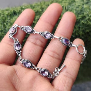 Amethyst Gemstone Bracelet,925 Sterling Handmade Jewelry, Purple Bracelet for Women, Stylish Amethyst Bracelet, Adjustable Gemstone Bracelet