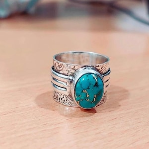 925 Sterling Silver, Turquoise Gemstone Handmade Jewelry Silver Ring, Spinner Ring, Silver Jewelry Gift, Oval Turquoise Spinner Jewelry Ring