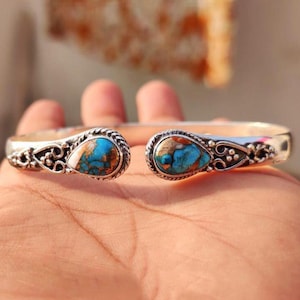 Oyster Copper Turquoise Bangle: Handmade Sterling Silver Adjustable Jewelry