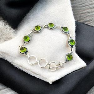 Green Peridot 925 Sterling Silver Bracelet, Natural Green Peridot, Adjustable Bracelet, Handmade Bracelet, Gift Her, Unique Bracelet, Boho