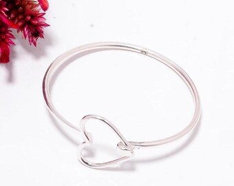 Sterling Silver Heart Bangle, Romantic Open Design - Etsy