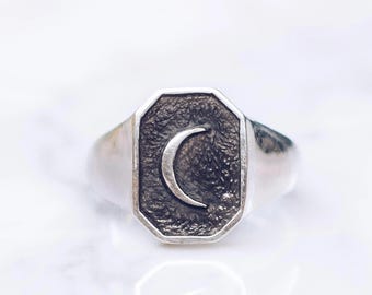 Crescent Moon Ring, 925 Sterling Silver Ring, Crescent Moon Jewelry, Handmade Ring, Men's Ring, Statement Silver Ring, Gift For Her / Him